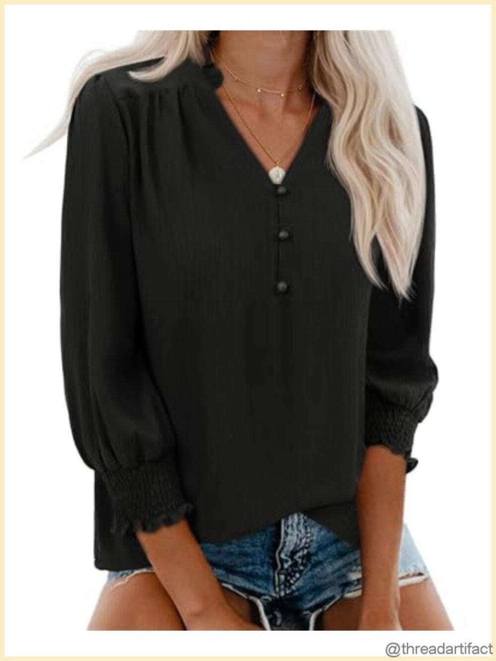 Womens Tunic Blouse 3/4 Sleeve V Neck Business Casual Work Top